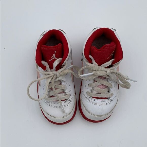 Jordan Kids White and Red Sneakers high top lace up shoes size 7 - Picture 3 of 11